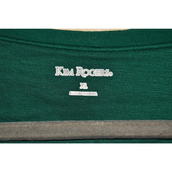 KIM‎ ROGERS NEW $46 Green Long Sleeve Leaf Print Trim Top Cowl Neck Scarf XL - Picture 4 of 4